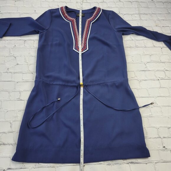 Laundry by Shelli Segal navy blue shirt dress embroidered neckline size S - Picture 5 of 15